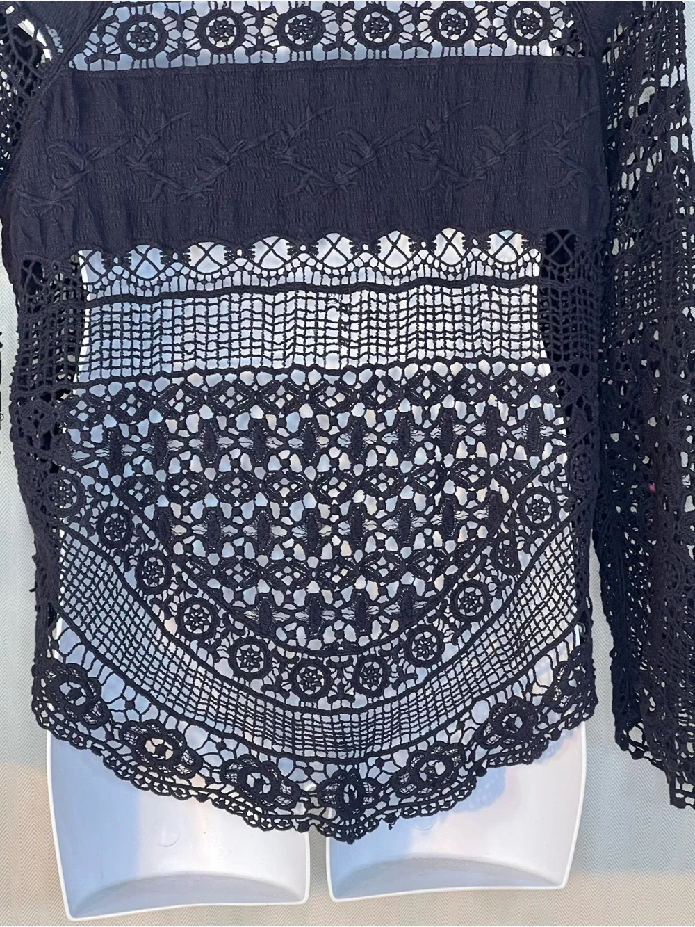 Anthropologie Deletta Crocheted Sweater Navy Long Sleeves Round Neck Boho L 👍